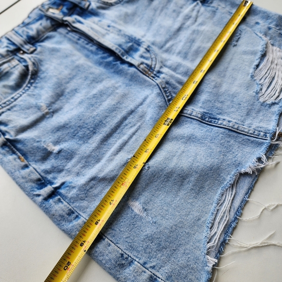 H&M &Denim Skirt Women's Button Fly Cut Off Frayed High Rise Blue Raw Cotton 4 - Picture 3 of 9